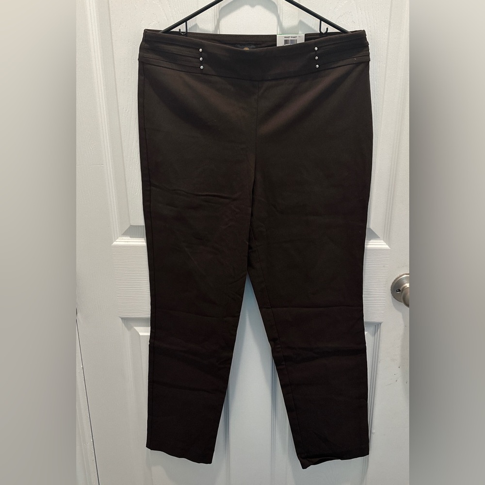JM Collection Dark Brown Slim Leg Rivet Pants